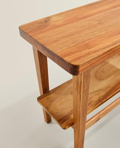 Image of Solid Sheesham Wood SideTable for Living Room | Wooden EndTable with Shelf for Bedroom & Balcony | Natural Honey Finish Bedside Table (16.9 inch H x 21.7 inch L x 9.8 inch W)