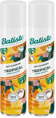 Image of Batiste Dry Shampoo, Tropical Fragrance, Refresh Hair and Absorb Oil Between Washes, Waterless Shampoo for Added Hair Texture and Body, 5.71 oz Dry Shampoo Bottle (Pack of 2)