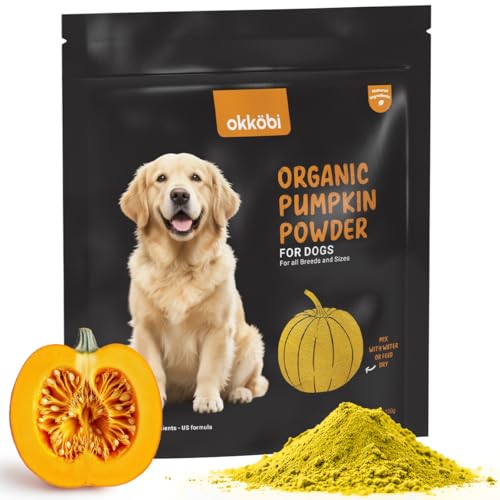 OKKBI Organic Pumpkin for Dogs & Cats (8.82 oz) - Pumpkin Powder Including Seed & Apple - Supports Stool & Gut Health - Use on Food as Dog Fiber Supplement or Mix with Water for Puree