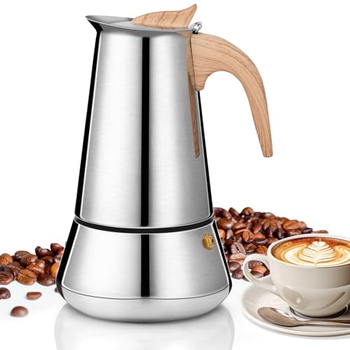 VINATO Caffettiera Moka 350ml per Induzione - 6 Tazze in Acciaio Inox, Macchina per Caffè Espresso Italiano per Tutti i Fuochi