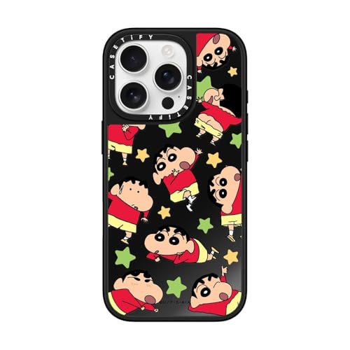 CASETiFY MagSafe �Ή��~���[ iPhone 16 Pro �P�[�X [���ː� / 1.5m����̗����������N���A / Crayon Shin-chan Co-Lab] - �u���b�N (�u���b�N�o���p�[) - Shinchan Case