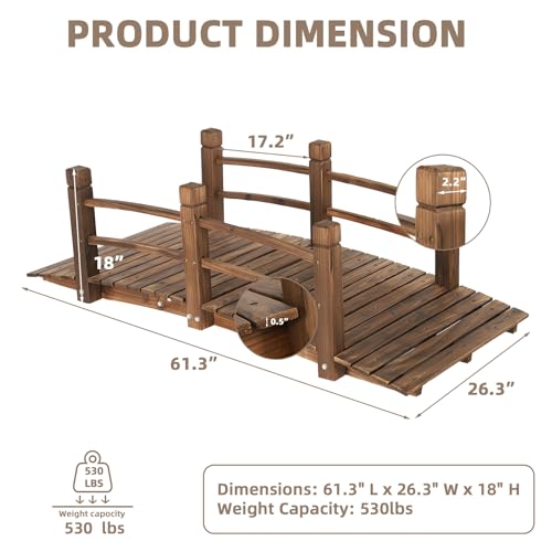 image for EPICOZY Wood Garden Bridge Classic Wooden Arch Stained Finish Footbrid