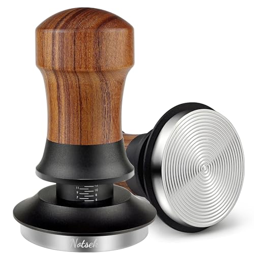 NOTSEK Coffee Tamper, Spring Loaded 54mm Tamper with Ripple Base, Walnut Wood Tamper Tool with 304 Stainless Steel Base for Portafilter