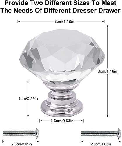 Akstore 6 Pcs Crystal Glass Cabinet Knobs 30mm Diamond Shape Drawer Kitchen Cabinets Dresser Cupboard Wardrobe Pulls Handles (30mm, Clear)