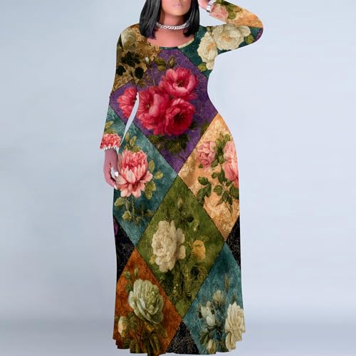 Image of PinkPatty Plus Size Maxi Dresses for Women Long Sleeve Crew Neck Sundress Casual Fall Dress with Pockets
