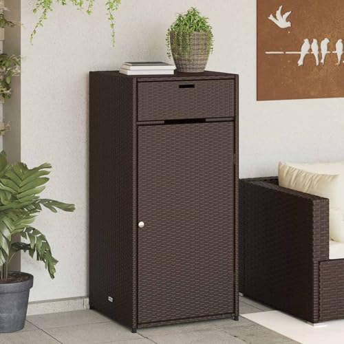 Gecheer Armario Jardin Armario Exterior Impermeable Armario Bajo Armario de Almacenaje Ratán PE Armario Escobero Armario de Exterior e Interior,Jardín y Terraza Marrón 55x55x111 cm