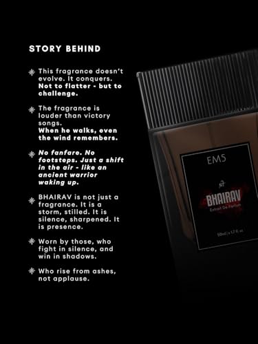 Image of EM5 Bhairav Extrait De Parfum (36%) Spray for Men | Dark, Animalic, Smoky, T0b@cco, Leather, Oud Fragrance | Raw, Unapologetic, Untamed Scent | Strong & Long Lasting Perfume | Gift For Men | 50ml