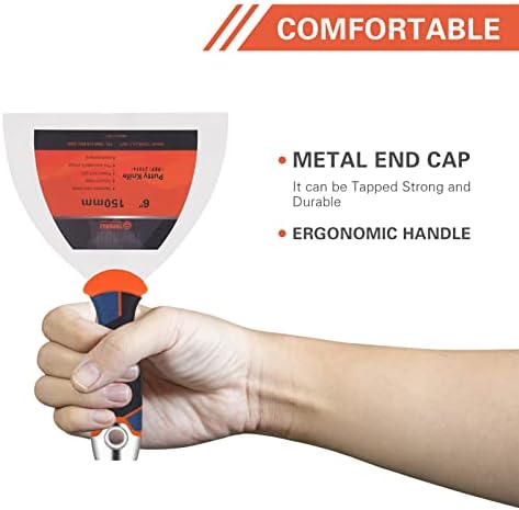 T TOPBUILT Stainless Steel Joint Knife 6 inch/150 mm - Flexible Wall Putty Knife with Built-in Hammer - Drywall Scraper Tool - Taping Knife with Comfortable Handle