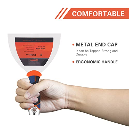 T Topbuilt 6" Flex Putty Knife，Stainless Steel Pro-Grade Taping Knife, Ergonomic Soft Grip, Dry Wall Taping Knife With Metal Hammer End #TOP1