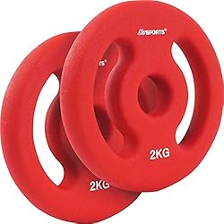 Decathlon Discos Fundicion ScSPORTS - Discos de Neopreno para Pesas con Asas (2 Unidades, 2 kg, 4 kg, 6 kg, 8 kg, 10 kg, Orificio de 30/31 mm), B: 2 x 2 kg