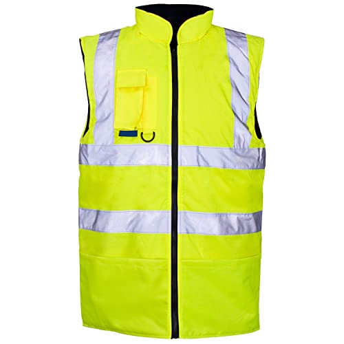 Stormway Mens Hi Vis Visibility Reversible Reflective Bodywarmer Fleece Lined Safety Workwear Gilet Vest (Yellow, M)