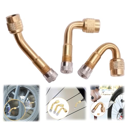 Tire Valve Extension,45/90/135 Degree Angle Bent Valve Adaptor,Brass Inflatable Nozzle Extension Valve Stem Extenders,for Car Motorcycle Bike Scooter Extenders (45+90+135 Degree)