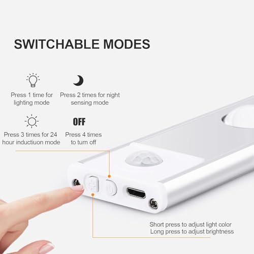 Image of FLYNGO Motion Sensor Under Cabinet LED Light, 3 Color Modes Closet Light with Stepless Dimming for Kitchen, Cabinet, Wardrobe, Bedroom, Cupboard (30CM - Pack of 2)