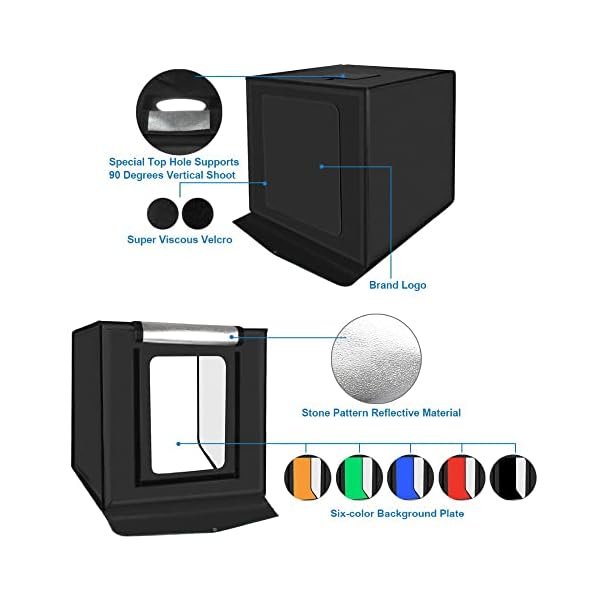 LHK Tragbarer Fotostudio-Lichtkasten, 15,7"x 15,7" Professionelles, dimmbares Schießzelt-Kit mit LED-Lichtern, 6 Hintergründe für die Schmuckfotografie von kleinen Gegenständen – Bild 6