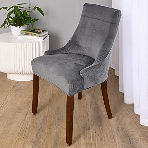 Okyuk Velvet Wingback Chair Slipcover, Chair Cover Stretch Washable Arm Chair Protector Seat Cover For Dining Room Banquet Home Party Decor (Dark Gray) #TOP7