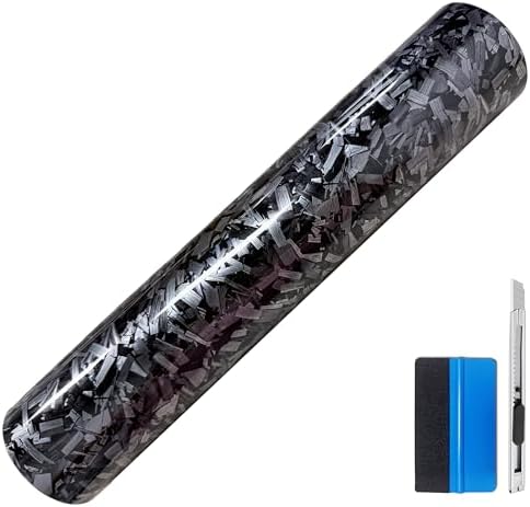 LZLRUN Gloss Silver Forged Carbon Fiber Car Vinyl Wrap Film 1ft x 10ft
