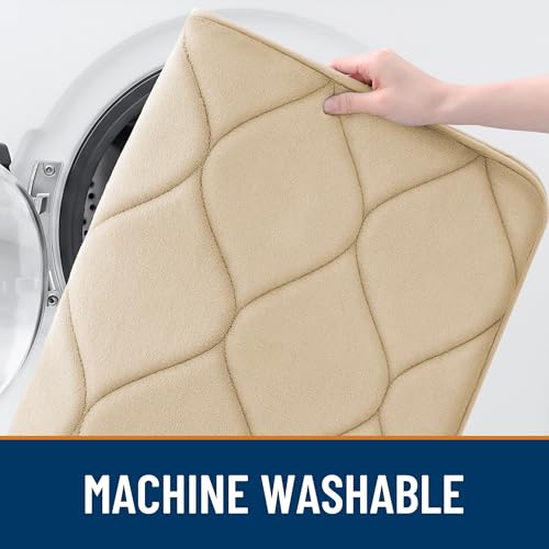 Image of Smiry Memory Foam Bath Mat 24x16, Ultra Soft Absorbent Bathroom Rugs | Beige, Plush Quick Dry and Machine Washable Cushion Bath Mats for Bathroom, Shower, Tub & Home Decor