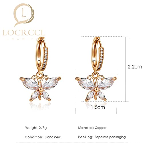 Locrccl Butterfly Small Gold & Silver Lightweight Dangle Hoop Earrings 14K Gold Plated Round Circle Open Cubic Zirconia Animal Drop Huggies Earrings For Women Girls (Gold) #TOP1