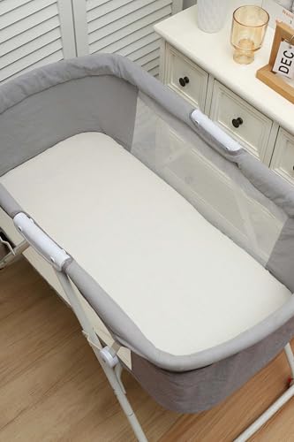 Image of Onacosht Muslin Bassinet Sheets 33 inchx19 inch, 3 Pack Leaf & Floral Beige