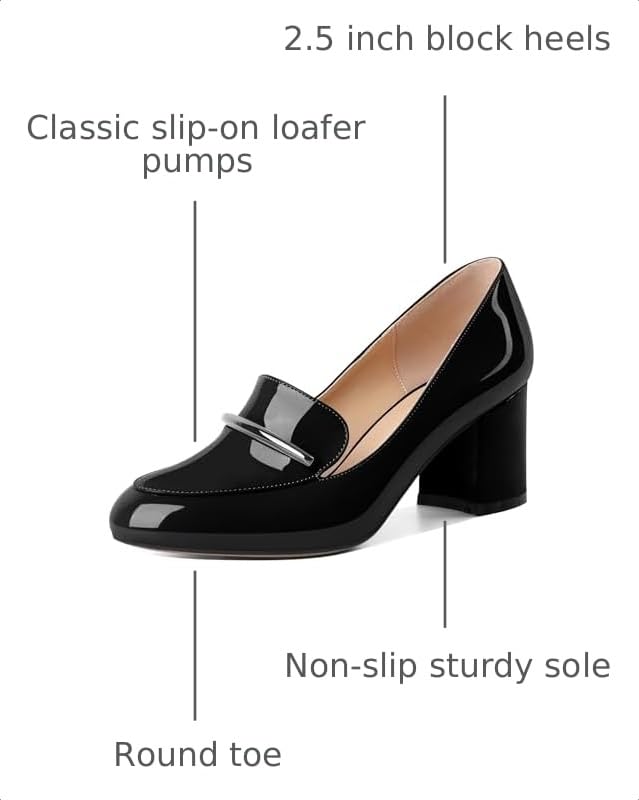 Image of Eldof Women's Pumps Block Heel Round Toe Slip On Chunky Loafer Heel Dress Shoes Pumps for Women 2.5 Inches