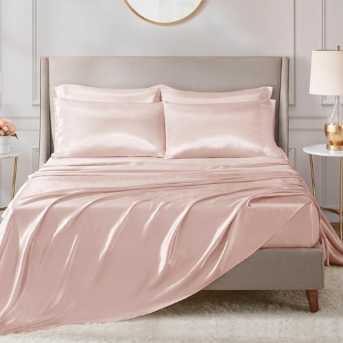 Image of Madison Park Essentials Set of 2 Satin Pillowcase for Hair & Skin, Luxuriously Soft, Silky with Natural Sheen Luster, Cool to Touch, Wrinkle-Free, Machine Washable, King Blush 2 Piece