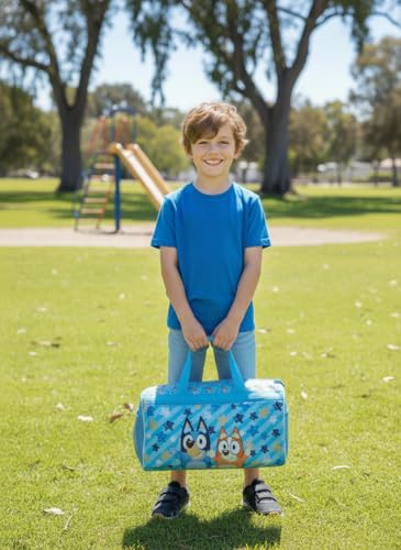 Image of Bluey Kids' Duffle Bag - Bluey & Bingo Travel Gym Bag with Adjustable Shoulder Strap, Mesh Side Pockets & Zipper Pocket