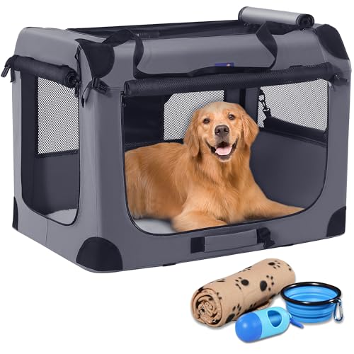 Petprsco 40 Inch Collapsible Dog Crate Portable Dog Crates for Large Dogs XL Dog Crate for Travel 3 Door Soft Dog Kennel with Durable Mesh Windows Indoor & Outside