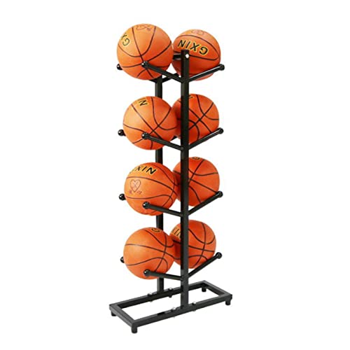 Kathring Double Side Metal Basketball Holder, 8-Ball 4 Layer Basketball Organizer, Ball Rack Display Stand for Basketball, Football, Volleyball Storage