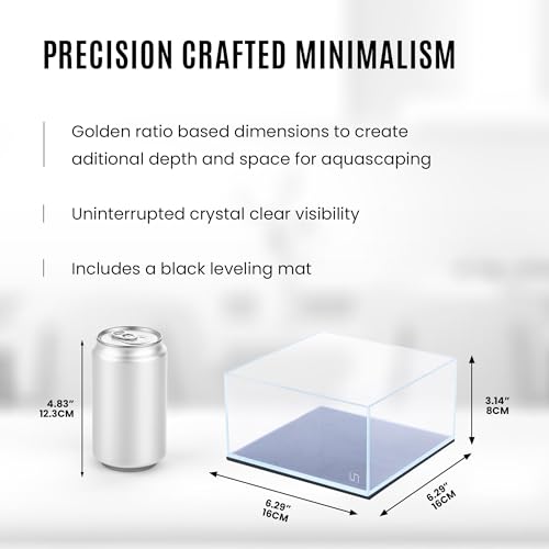 Image of UNS Ultra Clear Rimless Tank - 0.5GAL | 2L - 6.29x6.29x3.14 | 16x16x8 CM, 5mm Glass Thickness, Leveling Mat Included - Low Iron, High Clarity Fish Tank w / 45 Mitered Edge - [16S]