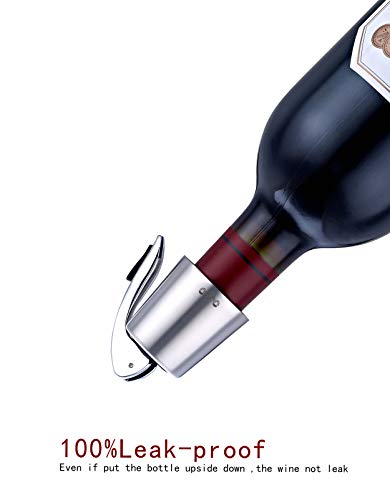 OWO Wine bottle Stopper with Stainless Steel, Wine Preserver, Decorative Wine Saver Vacuum Plug with Silicone, Expanding Beverage Bottle Stopper, Reusable Wine Cork Keeps Wine Fresh (Silver)