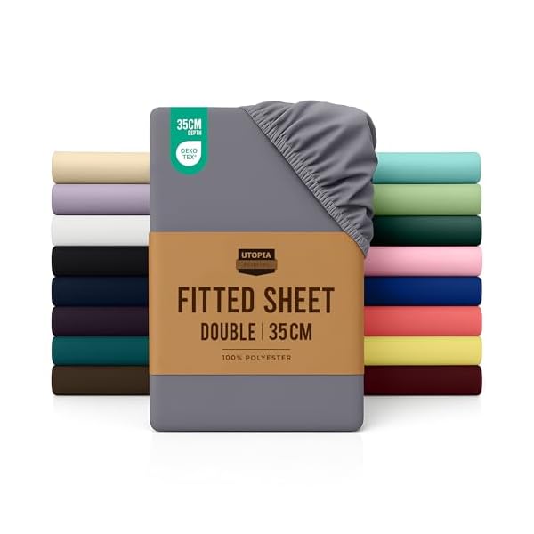 Utopia Bedding Double Fitted Sheet – Grey, 14″ Deep Pocket, Soft Microfibre