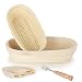Produktbild Set Oval(28cm+35cm) Gärkorb 2er Set + Edelstahl Bäckermesser, Gärkörbchen set, Brotform Korb für Brot und Teig-Peddigrohr (Oval, 28cm-0,7kg und 35cm -1kg) mit Leineneinsatz, Groß, rostfrei geklammert