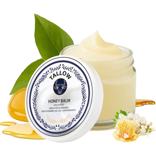Grass Fed Honey & Tallow Balm - Tallow and Manuka Honey Cream Blsamo de Miel y Sebo Unscented Natural Ingredient Whipped Moisturizer for Face & Body Lotion and Lip Balm 2 oz (1pcs)