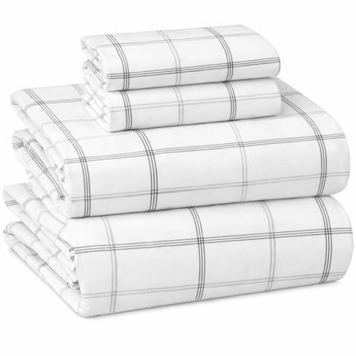 Image of Briarwood Home Printed Flannel Sheet Set, 100% Natural Cotton, Soft, Warm & Deep Pocket, Advanced Nano-Tech Making it Resistance to Pilling; Brushed 6 Times for Softness (Classic Plaid, Queen)