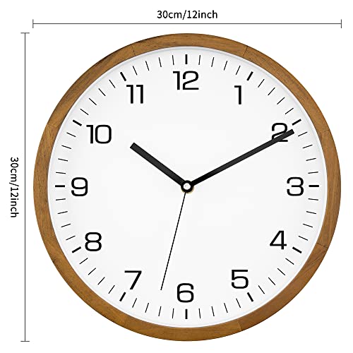 Foxtop Wood Wall Clock 12 Inch Silent Non-Ticking Battery Operated Quartz Round Wooden Wall Clock Decorative For Kitchen Bedroom Living Room Home Office Decor #TOP3