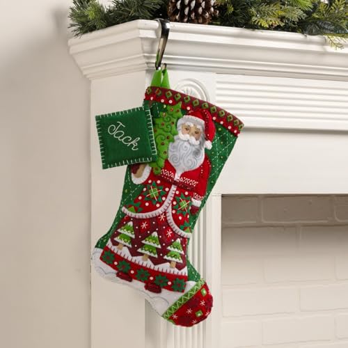 Image of Bucilla Felt Applique 18 inch Stocking Making Kit, Santa's Quilted Delight, Perfect for DIY Arts and Crafts, 89734E