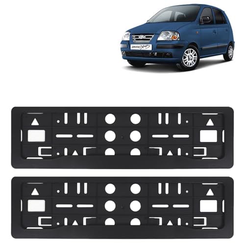 Image of KINGSWAY Santro Xing Car Number Plate Frames for All 2003 to 2018 Models of Hyundai Car Registration Plate Holders, Black Licence Plate Covers (Front and Rear), Universal Size 51.5 x 14.5 cm