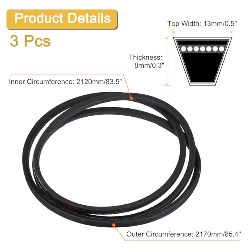 Image of uxcell 3 Pack A83 1 /2 Classic Wrapped V-Belt, 85 inch Outside Circumference Wrapped Industrial Rubber V-Belt A Profile V-Belt for Industrial Machinery Equipment, Black