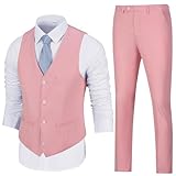 Mens Suit Set Slim Fit Formal 2 Piece Suit Dress Vest Pants Suit Men Solid 2 Button Groomsmen Wedding Homecoming Prom Suit Pink Suit Tuxedo Men 3XL