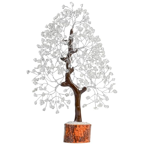 Clear Quartz Crystal Tree for Positive Energy - Chakra Healing Stones Crystal and Gemstones Clear Stones for Crown Chakra Reiki Healing Positive Energy Protection Crystals Witchcraft (Silver Wire)