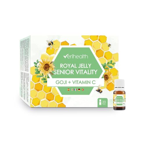 Verihealth | Jalea Real Liofilizada Senior con Vitamina C y Colágeno | Aporta Energía y Fortalece el Sistema Inmunitario | A Base de Plantas, Vitaminas y Oligoelementos | 20 Viales | 1 Vial/Día