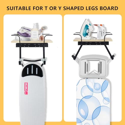 aleawol Ironing Board Hanger Wall Mount, Adjustable Hooks for Y and T-Leg Ironing with 50lb Weight Capacity Base Basket Organizer Wooden Iron Board Hanger for Bedroom Laundry Room Cloakroom - Image 6