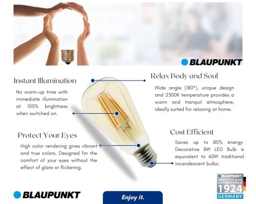 BLAUPUNKT E27 Amber Filament LED Bulb, ST64 Teardrop, 8W (60W Equiv), 806 Lumens, 2300K Extra Warm Gold Light - Image 3