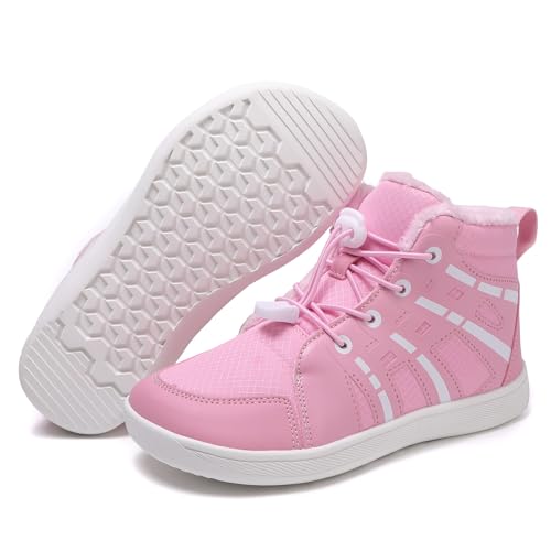 Girls Boots Kids Fall Winter Boots Water Resistant Outdoor Ankle Shoes Non Slip Sole Flat Heel Fur Lined Warm Comfort Walking Boots