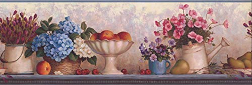 Wallpaper Border Hydrangea Fruit Flowers Vase 8" x 15' KBE12591B