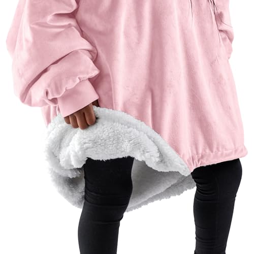 Image of Bare Home Wearable Blanket Hoodie - Soft Plush Sherpa - Warm and Cozy - Oversized Wearable Blanket