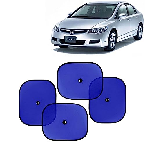 Image of KINGSWAY Car Window Curtain Sticky Sun Shades Compatible with Honda Civic, (Year 2006-2015), Universal Fit Sunshades for Side Window, Rear Window, Blue Color, 4 Pieces