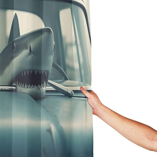 Rideau de douche requin voiture en polyester imperméable avec anneaux de fixation