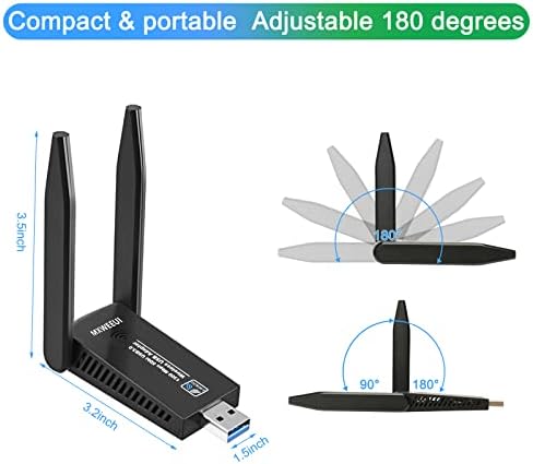 USB WiFi Dongle for PC,AC1300Mbps Dual 5Dbi Antennas,Support2.42GHz/400Mbps & 5.8GHz/867Mbps Network,802.11AC Compliant,USB 3.0,Support Win10/8/7/XP, Mac OS/10.9-10.15