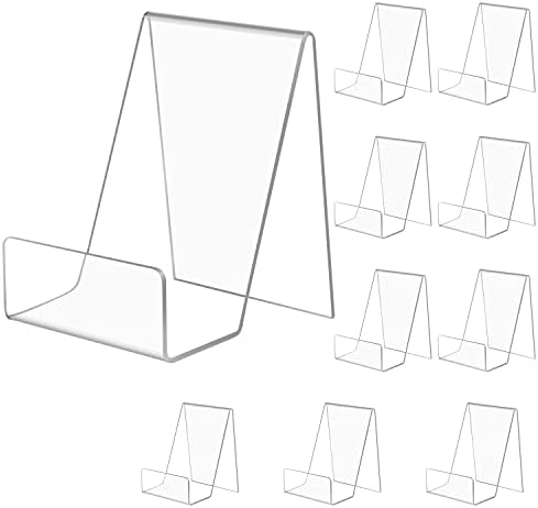 SIYOMG Acrylic Book Stand, 10 Pack Plastic Display Easel with Ledge, Clear Tablet Holder for Displaying Pictures, Albums, Books, Music Sheets, Notebooks, Artworks, CDs (3 x 3.5 x 4 Inch)